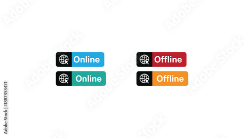 Online and offline status indicators with globe icons on white background
