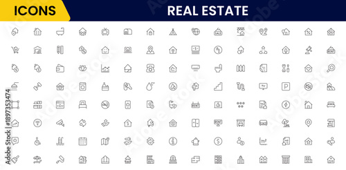 Real estate line icons collection. Big UI icon set in a flat design. Thin outline icons pack. Vector illustration
