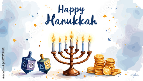 hanukkah banner, hanukkah poster, happy hanukkah design, festival of lights banner, hanukkah background, hanukkah celebration poster, jewish holiday banner, menorah design, hanukkah menorah illustrati