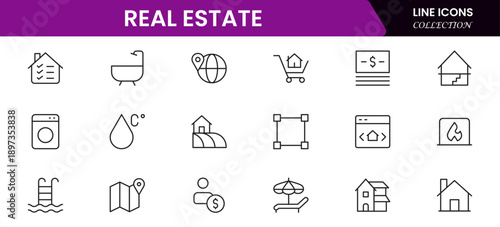 Real estate line icons collection. Big UI icon set in a flat design. Thin outline icons pack. Vector illustration