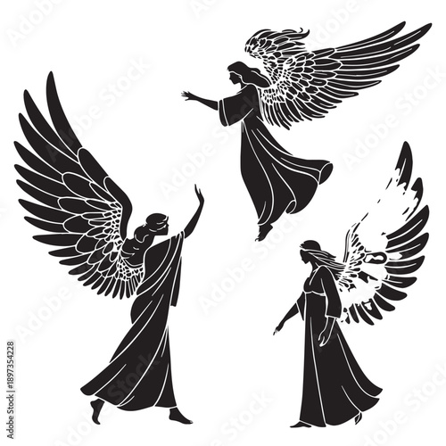 Black angels in myths Silhouette Vector, High Quality Illustration on White Background