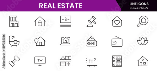 Real estate line icons collection. Big UI icon set in a flat design. Thin outline icons pack. Vector illustration