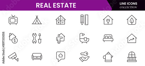 Real estate line icons collection. Big UI icon set in a flat design. Thin outline icons pack. Vector illustration