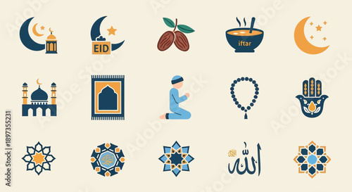 ramadan arabic islamic celebration icon set  style icon