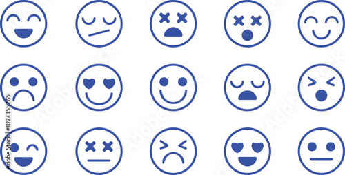 emotion face bule line icon set vector illustration collection style