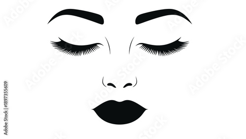A minimalist illustration of a woman's face with closed eyes and long eyelashes