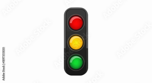 A black vertical traffic light illustration with three illuminated signal lamps red, yellow, and green