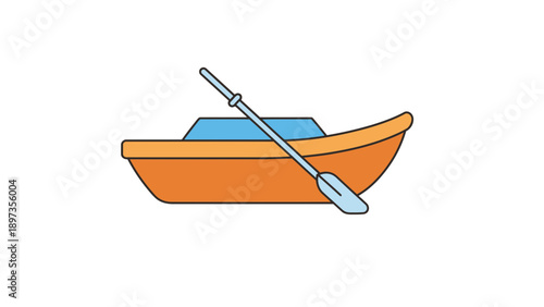 A cartoon orange boat with a blue paddle on a white background