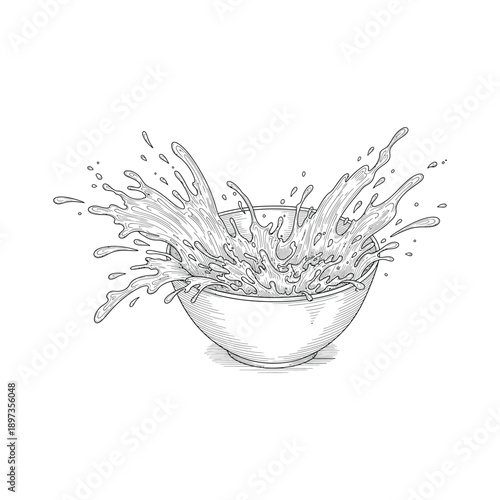 Dynamic splash of liquid erupting from a bowl in a detailed line
