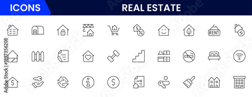 Real estate line icons collection. Big UI icon set in a flat design. Thin outline icons pack. Vector illustration
