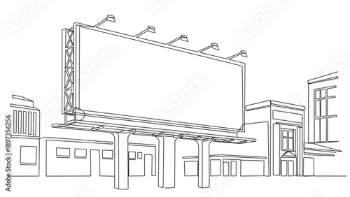 Black Continuous Line Art Billboard Mockup in Urban Environment Minimal Background