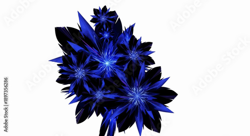 A captivating abstract fractal of vibrant blue and black spiky forms, resembling glowing crystal flowers
