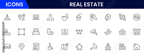 Real estate line icons collection. Big UI icon set in a flat design. Thin outline icons pack. Vector illustration