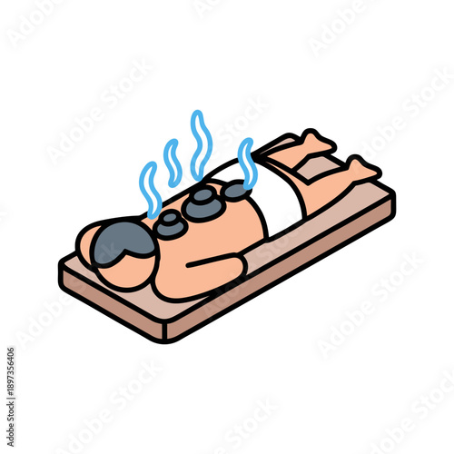 Man Relaxing on Sauna Bed with Cucumbers.