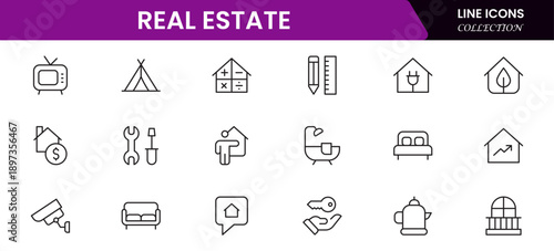 Real estate line icons collection. Big UI icon set in a flat design. Thin outline icons pack. Vector illustration