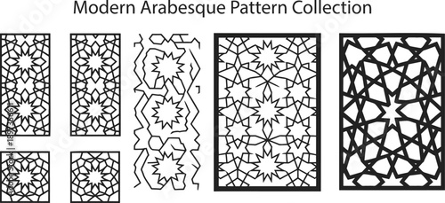 This collection displays various modern Arabesque geometric patterns featuring intricate designs and shapes
