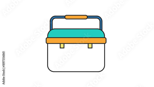 Colorful lunch box with handle on white background
