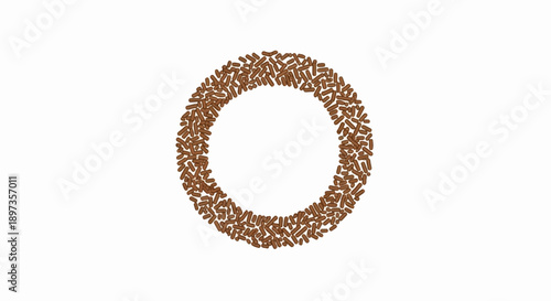 A circular border composed of numerous small, brown, elongated sprinkles against a clean white background
