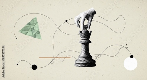 Strategic advantage conceptual abstract with chess piece and hand for competitive business leadership power and management