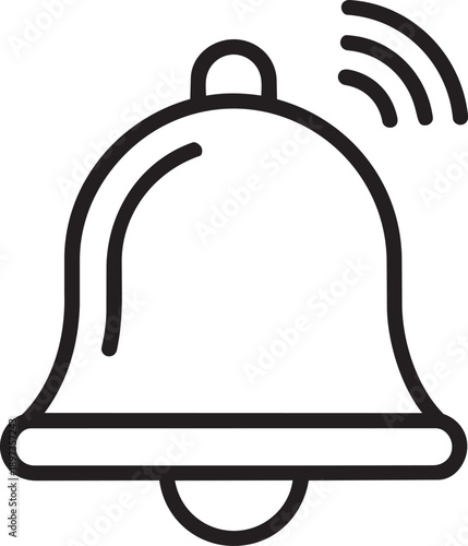 Notification Bell Vector Icon in Black Outline Minimalist Style