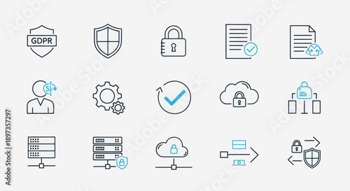 Data Security and Privacy Icon Set for Digital Protection