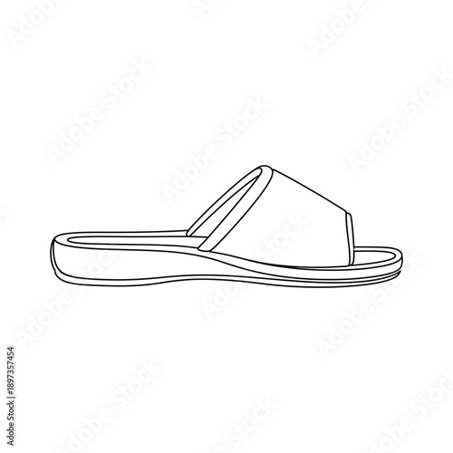 Simple Outline of a Single Black Slide Sandal on a White Background