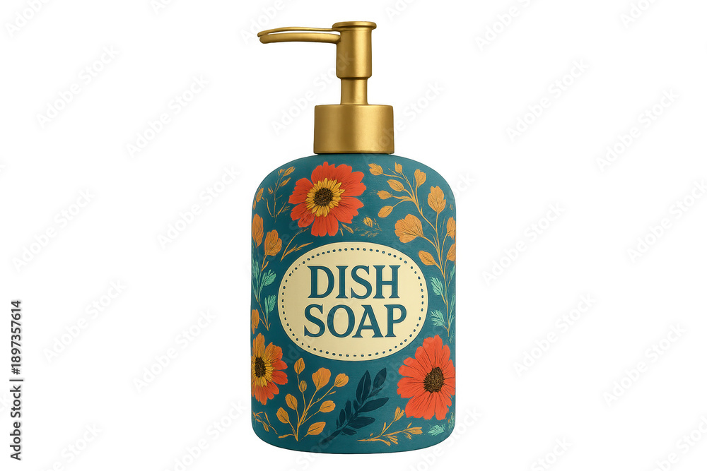 Obraz premium Dish soap bottle with floral pattern pump dispenser