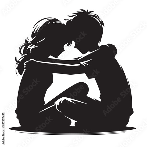 Black Friends Hugging Silhouette Vector, High Quality Illustration on White Background