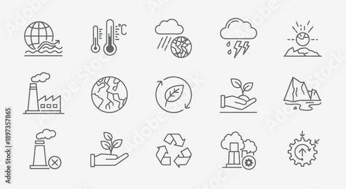 Icons representing climate change and environmental themes