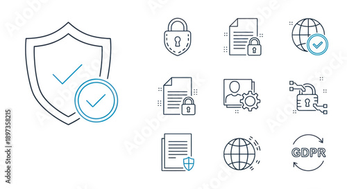 Data privacy and cyber security line icons