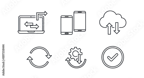 Digital data transfer and cloud computing service icons set