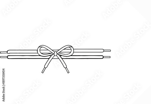 A minimalist black outline drawing features two parallel shoelaces tied elegantly in a bow shape, centered on a pristine white backdrop