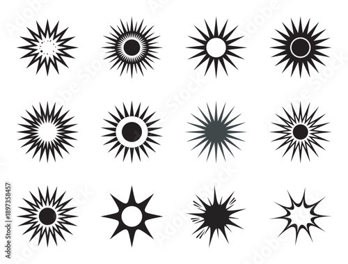 Wallpaper Mural A collection of abstract black starburst and sun symbols in various designs on a white background Torontodigital.ca