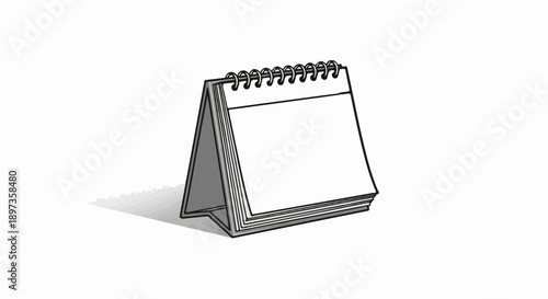 A minimalist black and white vector illustration of an empty desktop flip calendar with spiral binding