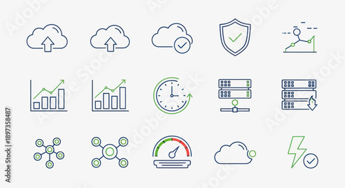 Modern vector icons for cloud computing and data technology concepts.