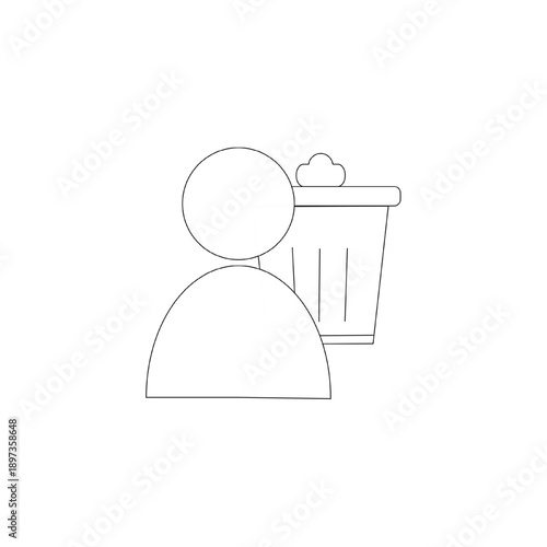 User restriction icon with trash can and prohibition symbol in minimal black line style. Represents limited access, blocked action or restricted user operation in UI design.