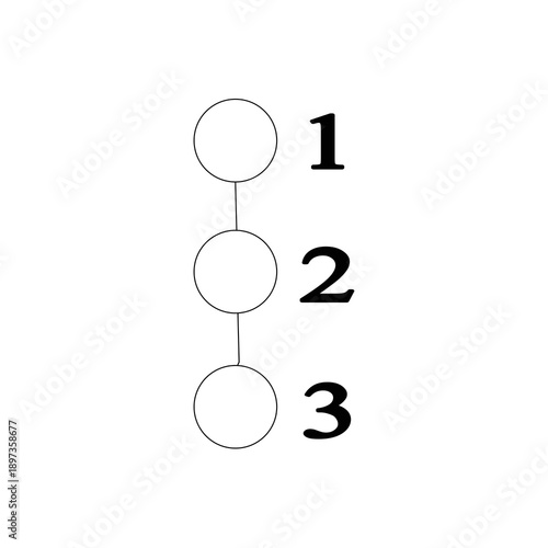 Minimal version history icon with numbered steps in vertical layout. Clean black line UI symbol for progress tracking, workflow stages or ordered process.