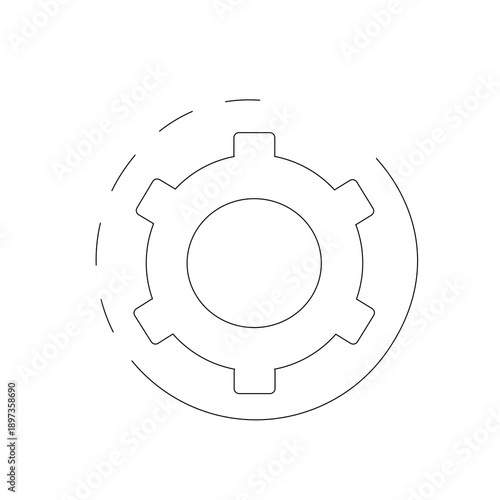 Background process icon with gear inside circular progress indicator. Minimal black line symbol for system processing, loading or automated task in UI design.