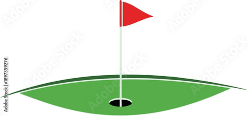 A minimalist vector illustration of a golf course green with a flagstick and a red flag, featuring a hole