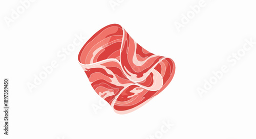A stylized illustration of a piece of red and pink layered meat with folds, isolated on a white background
