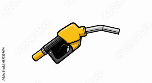 A stylized illustration of a yellow and black fuel pump nozzle against a plain white background