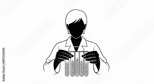 A silhouette of a scientist in a lab coat holds four test tubes, each containing a wheat stalk