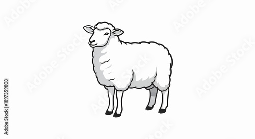 A simple black and white cartoon illustration of a domestic sheep standing on a plain background