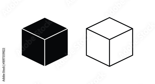 Two geometric cubes in contrasting styles a dark and light silhouette
