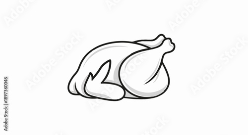 A simple cartoon illustration of a whole raw chicken, ready for cooking, on a clean white background