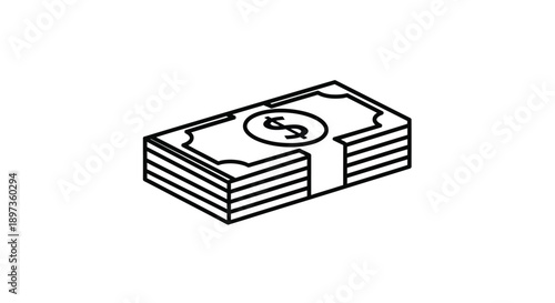 Simple illustration of stacked money with a dollar sign a dark silhouette