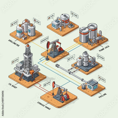 Isometric Oil and Gas Industry Production Process Diagram.
