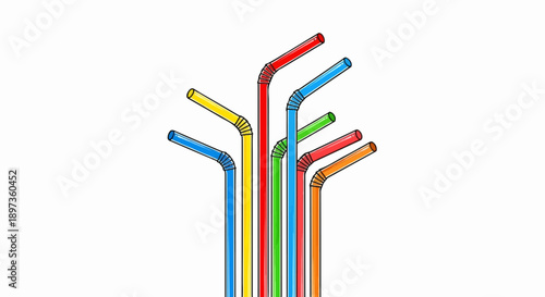A vibrant collection of colorful bendable plastic drinking straws against a clean white background
