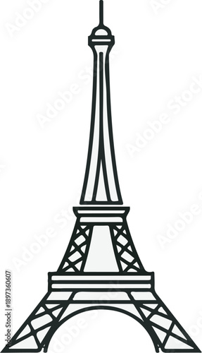 A simple, outlined illustration of a famous tall iron lattice tower, an iconic Parisian landmark