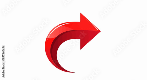 A vibrant red, glossy 3D arrow icon curves clockwise to the right on a white background, symbolizing share or turn